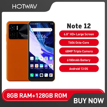 Смартфон HOTWAV Note 12 6,8 инча HD + восьмиядерный 8 + GB 128 GB Мобилен телефон 6180 ма 48 Mp Камера 20 W Бързо зареждане на мобилен телефон, GPS, NFC
