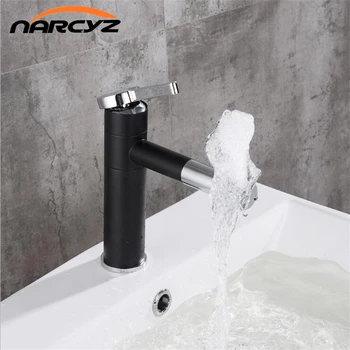 Смесител за мивка със завъртане на 360 градуса, Черно и сребристо хромирани бъркалки за баня с една ръка B546