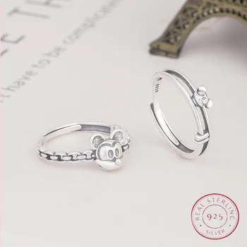 Сребърни пръстени Disney Mickey S925, модни прости открити пръстени за двойката, Бижута за пръстите на годишнина от сватба, Аксесоари, Подаръци за партита