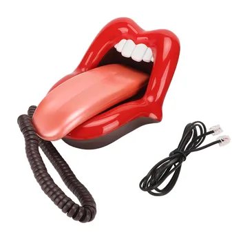 Стационарен телефон във формата на голям език, симпатичен кабелен телефон с голям червен езикът за украса на дома и офиса, телефон