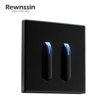 Стенни ключове Rewnssin Light LED Piano Бутон дизайн Отменя включване Изключване Модерен стил 3D Електродъгово повърхността на Истинската черна със стъклен Панел
