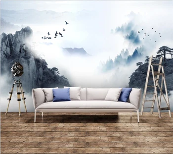 стенни рисувани wellyu на поръчка е нова китайска спирала пейзаж художествена концепция на пейзажа фон на картината тапети за телевизор