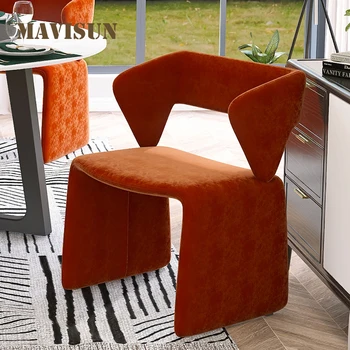 Столове без подлакътници за трапезария хол Шезлонг За възрастни и деца Кадифе плат Дъска от масивна дървесина Скандинавски дизайнерски стол оранжев цвят
