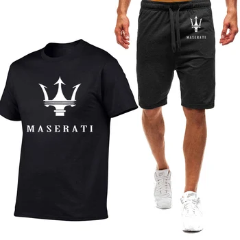 Състезателен автомобил за Maserati 2023, Нови летни мъжки обикновена комплекти спортни облекла с принтом, шорти, дишащи ежедневни костюми с къс ръкав