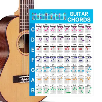 Таблица китарни акорди за начинаещи с 56 цветови кодиране акорди, малък Голям размер По желание, Образователно справочник