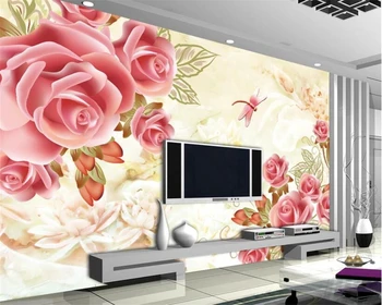Тапети beibehang на поръчката, голяма висококачествена стенопис romantic dream, ръчно рисувани под формата на рози, фонова стена за хол, спалня, телевизор