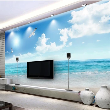 тапети wellyu papel de parede по поръчка Синьо небе и бели облаци красив плаж, с изглед към морето Телевизионна стена