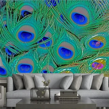 тапети wellyu на поръчка е красиво изкуство, цветни павлинье перо Фона на телевизора на стена по поръчка голяма фреска зелени тапети стенопис