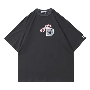 Тениска с принтом хип-хоп Emvroidery, реколта свободни тениски Harakuju за мъжки дрехи на улична