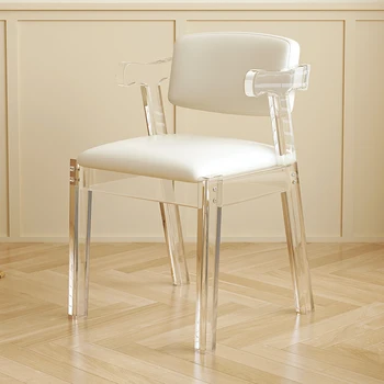 Трапезария стол, домакински акрилен стол прозрачен кристал, модерен стол с облегалка, луксозен скандинавски тоалетка, стол