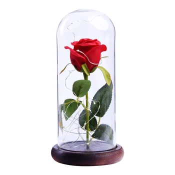 Украса за Св. Валентин, Вечни рози, led Рози, Имитация на Рози, със Стъклен капак, микроландшафт, изкуствени цветя