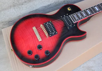 Фабричните продажба на 6-струнна електрическа китара, червено обоюдоострое черен пръстен с червен корпус, могат да бъдат конфигурирани по поръчка.
