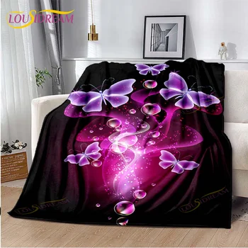 Флисовое одеяло с пеперуди и цветя принтом, леко топло одеяло в леглото, на дивана, на стола, кът за целия сезон