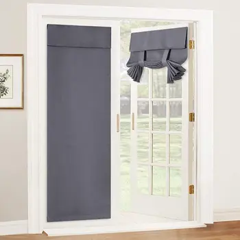 Френска затемненная врата завеса, Завязывающиеся завеси за стъклен прозорец, Ш26 Х L72 инча, Сив, 1 панел