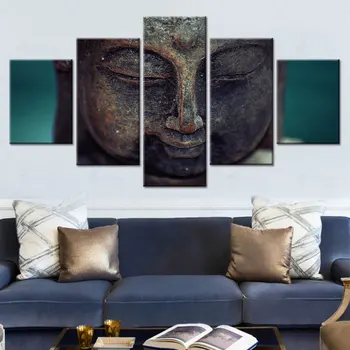 Художествена живопис, 5 панели, модерен Голям Платно с Буда, рамка за снимка, монтиран на стената принт на платно, декорация за всекидневната, художественото оформление