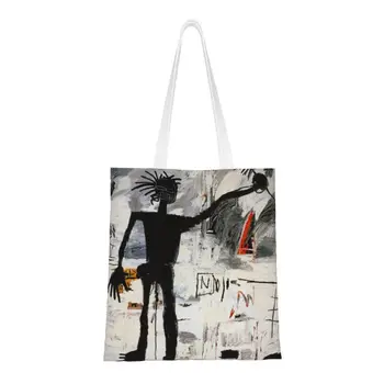 Чанта за пазаруване с автопортретом с кавайным принтом, холщовая чанта-купувач Jean Michel Basquiats, художествена чанта