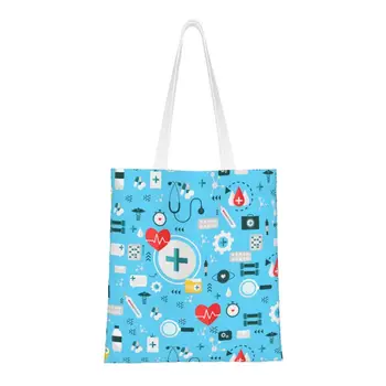 Чанта за пазаруване с шарките на медицинските сестри, женствена Чанта за пазаруване с принтом медицински сестри, холщовые чанта през рамо, чантата е с голям Капацитет