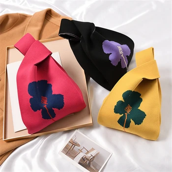 Чанта-тоут с японски възел, дамски Елегантни чанти-клатчи, цвете вязаная чанта на китката, дамски Модни дизайнерска чанта INS, Портфейл, чанта