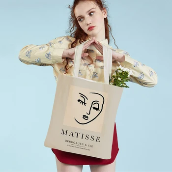 Чанти за пазаруване в скандинавски супермаркет, матиссовое лицето на момичето, цвете гълъб, коралови дамска чанта-тоут, холщовая женствена чанта за пазаруване