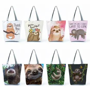 Чанти с принтом ленивца, Еко Множество Сгъваема преносима чанта за пазаруване, скъпа мультяшная дамска чанта на рамото, пътна плажна чанта