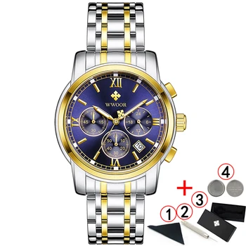 Часовници Мъжки 2019 Най-добрата марка на луксозни WWOOR Бизнес мъжки спортни златни ръчни Мъжки часовници с хронограф и дата на Стоманени часовници за мъже 2019