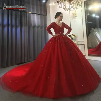 червена рокля рокля с дълги кружевными ръкави, вечерна рокля червен цвят