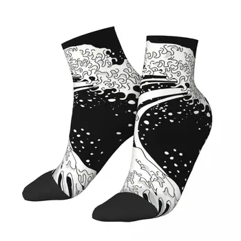 Черно-Бели мъжки чорапи до глезена на крака Великата Вълна, унисекс, уличен стил, безшевни чорапи с принтом Crazy Low, подарък