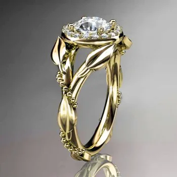 Честит лозови листа, инкрустирани пръстен с цирконий, европейски и американски позлатени гривна
