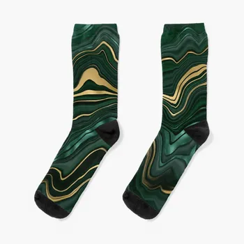 Чорапи с изумрудено-зелен и златисто-малахитовым шарени, забавни чорапи за мъже, мъжки чорапи
