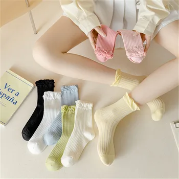 Чорапи с мехурчета в устата, дамски летни тънки чорапи със средна дължина, обикновен памучен дамски памучни чорапи, дишащи дамски чорапи на райета