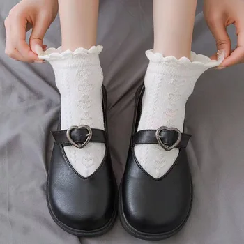 Чорапи с рюшами JK Sweet Lolita за момичета, обикновена, черни, бели, къси Чорапи, дамски памучни дишащи японски Кавайные сладки чорапи до глезена