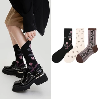 Чорапи със средна дължина, Дамски Чорапи от чесаного памук, Подарък кутия, японски розови чорапи до бедрото, Модни чорапи носочные на продукта