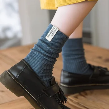 Японски Корейски Модни Високи Чорапи за момичета-Старшеклассниц, Обикновена Бели Чорапи Цвят Каки, Бежово Свободни Чорапи, Памучни Възли Дамски Дълги Чорапи